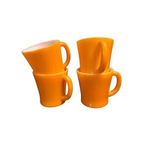 Vintage Glasbake By Jeannette 4 Piece Milk Glass 8 oz Stackable Mugs, Orange